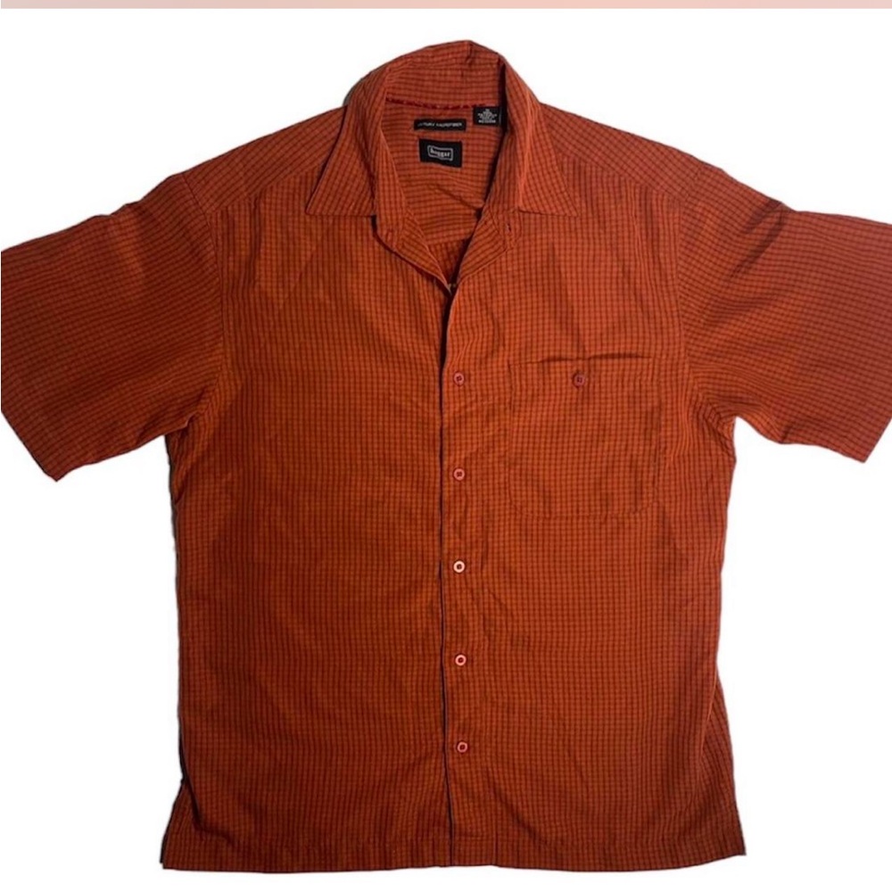 Haggar Men's Casual Orange Plaid Shirt